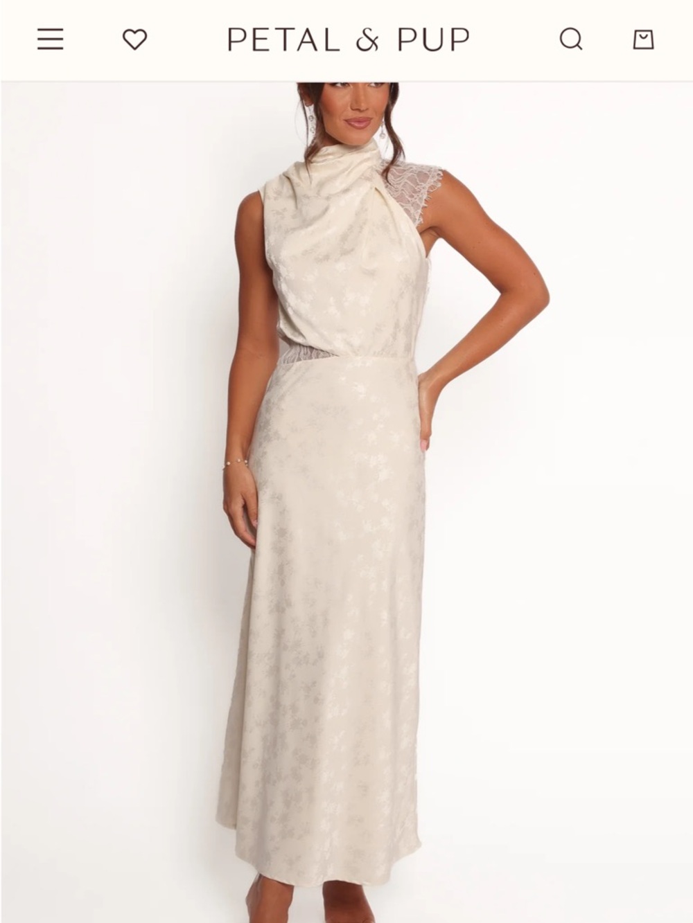 Petal & Pup Cream Lace-Trim Draped High Neck Maxi Dress